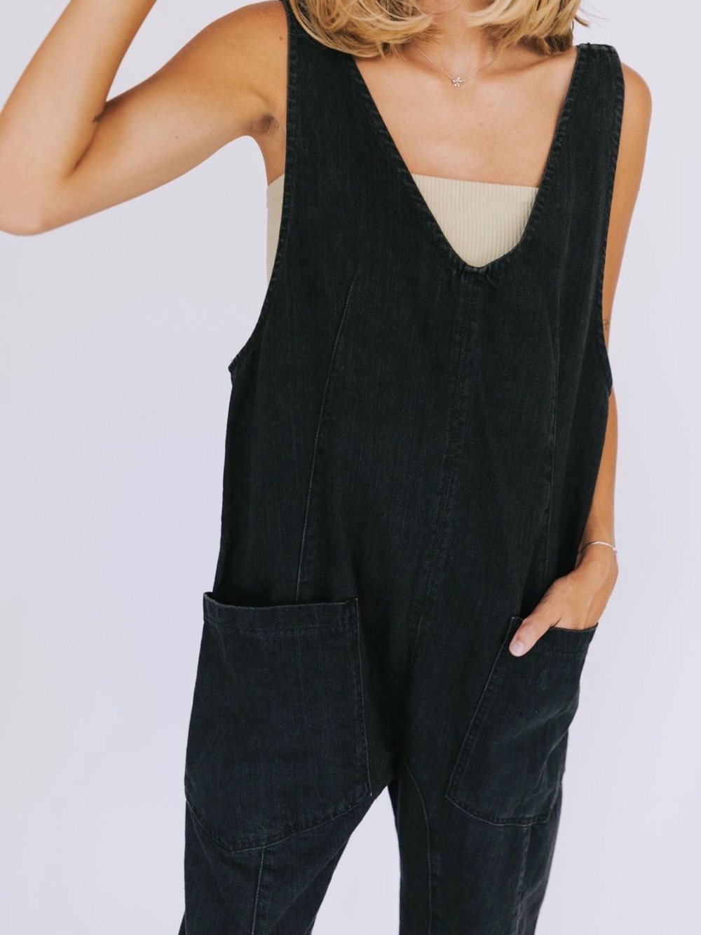 Free People Black High Roller Overalls